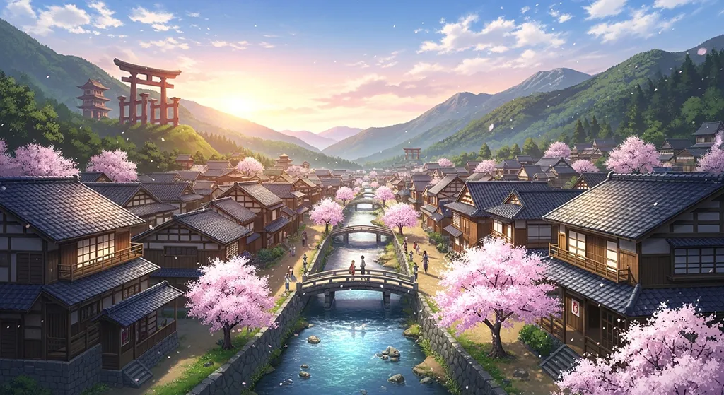 Anime village stylish ultra HD 4K background wallpaper for desktops and PCs