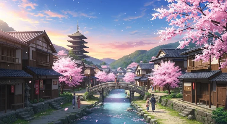 Japanese anime village wallpaper in 4K for desktop PC and widescreen laptops