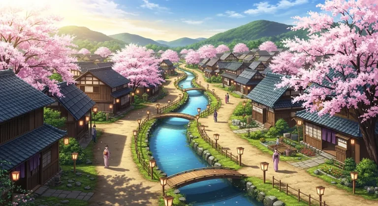 Ultra HD anime village 4K wallpaper for desktop computers and gaming laptops