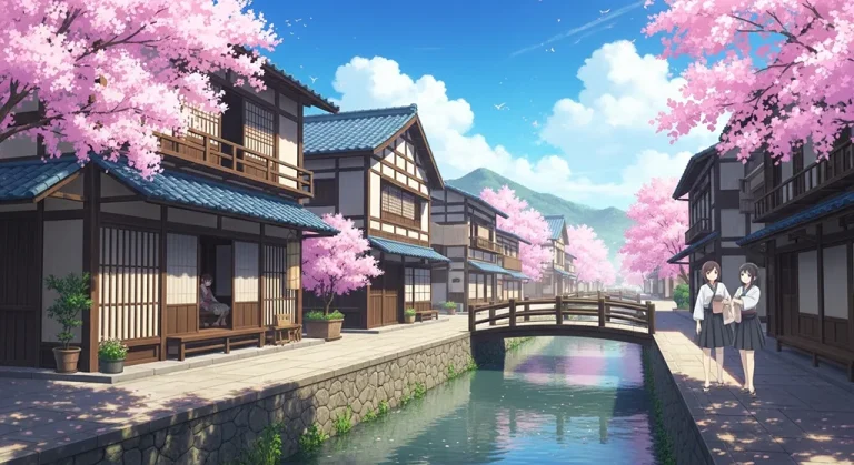 Anime village ultra HD desktop wallpaper in 4K resolution for computer screens