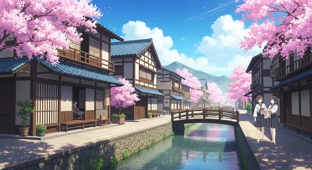 Anime village ultra HD desktop wallpaper in 4K resolution for computer screens