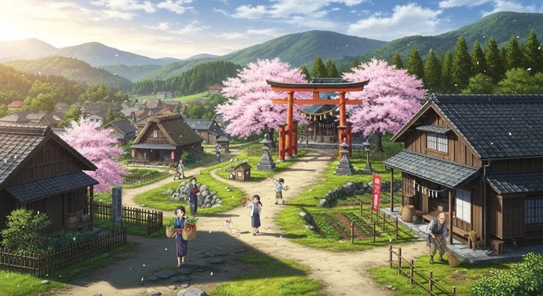 Ultra sharp anime village 4K desktop wallpaper image for widescreen laptops