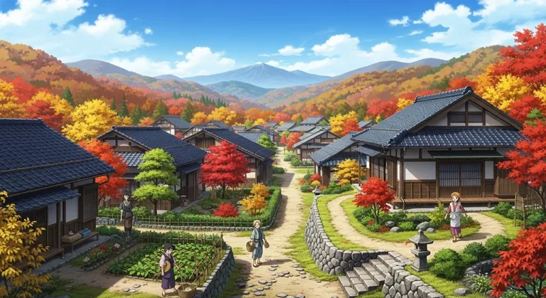 Scenic anime village HD wallpaper in 4K resolution for computer and notebook screens