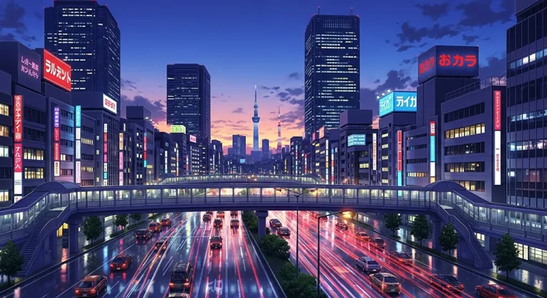 Aesthetic anime city ultra HD 4K wallpaper background for laptop display