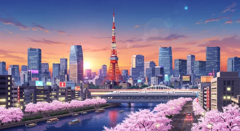 Anime city stylish ultra HD 4K background wallpaper for desktops and PCs