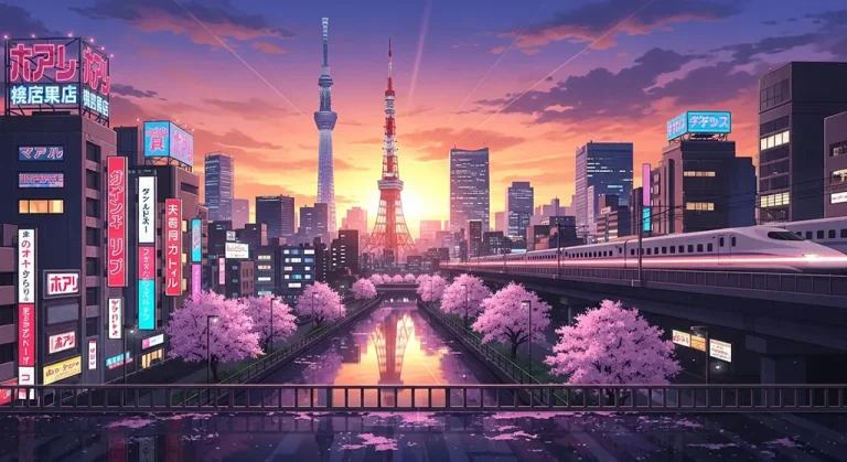 Anime city 4K wallpaper for desktop PC and laptop, Japanese cityscape background