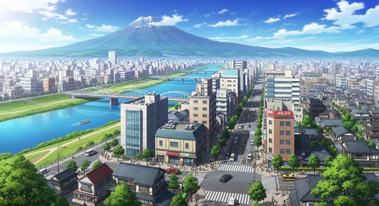Anime city aesthetic wallpaper in 4K ultra HD for laptop and desktop screens
