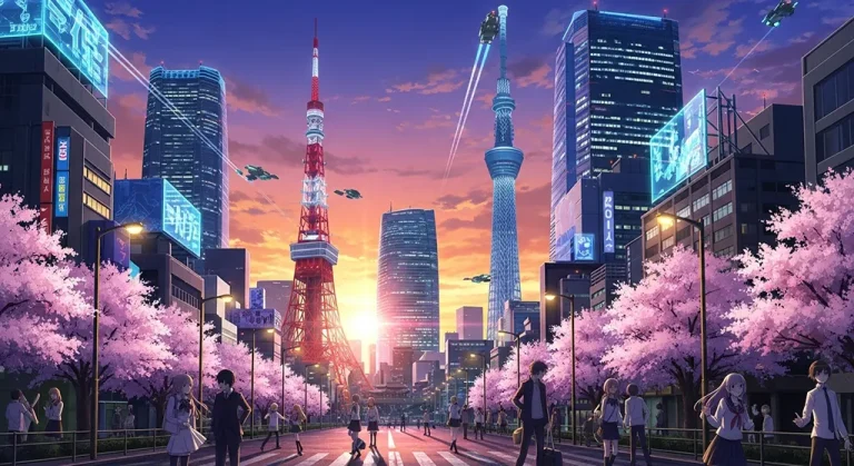 High-resolution anime city 4K background image for desktop monitors and laptops