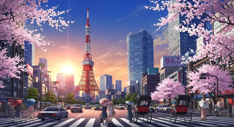 Anime city HD 4K wallpaper for laptop background and desktop display