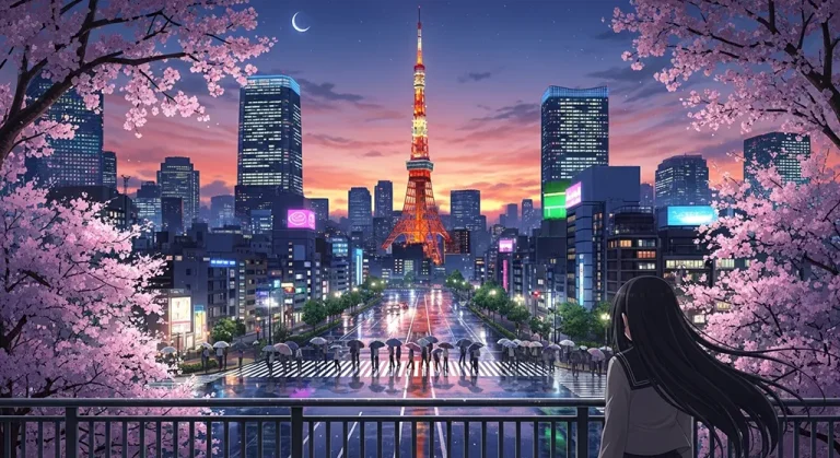 High-quality anime city 4K wallpaper image for desktop monitor backgrounds