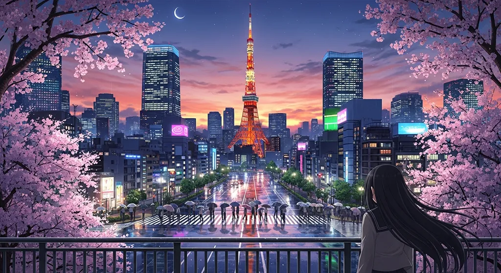 High-quality anime city 4K wallpaper image for desktop monitor backgrounds