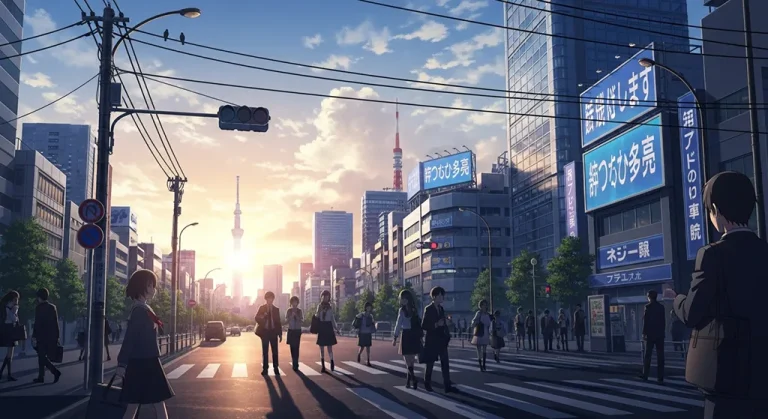 Japanese anime-inspired city wallpaper in 4K for PC and laptop monitors