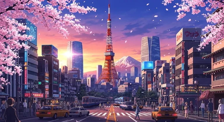 Anime city stylish 4K desktop wallpaper for laptop background display