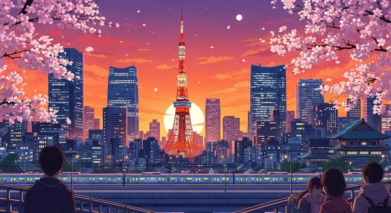 Cool Japanese anime city HD wallpaper in 4K for laptop and desktop screens