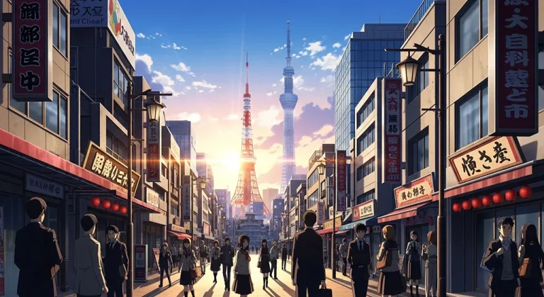 Cool Japanese anime city HD wallpaper in 4K for laptop and desktop screens
