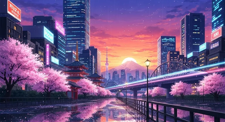 Cool anime city 4K wallpaper design for laptops and desktop PCs