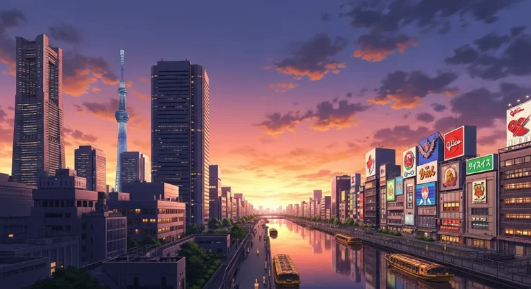 Anime city 4K wallpaper for desktop PC and laptop, Japanese cityscape background