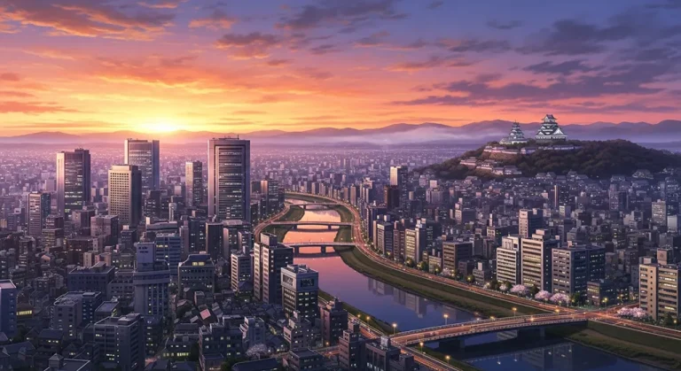 Anime city stylish ultra HD 4K background wallpaper for desktops and PCs