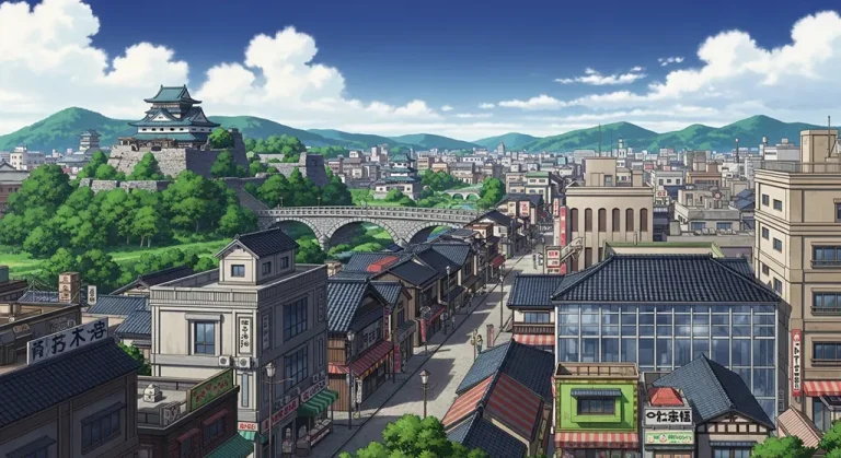 Anime city detailed 4K desktop wallpaper, high-resolution background image