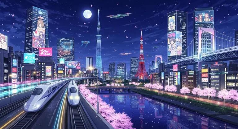 Anime city aesthetic wallpaper in 4K ultra HD for laptop and desktop screens