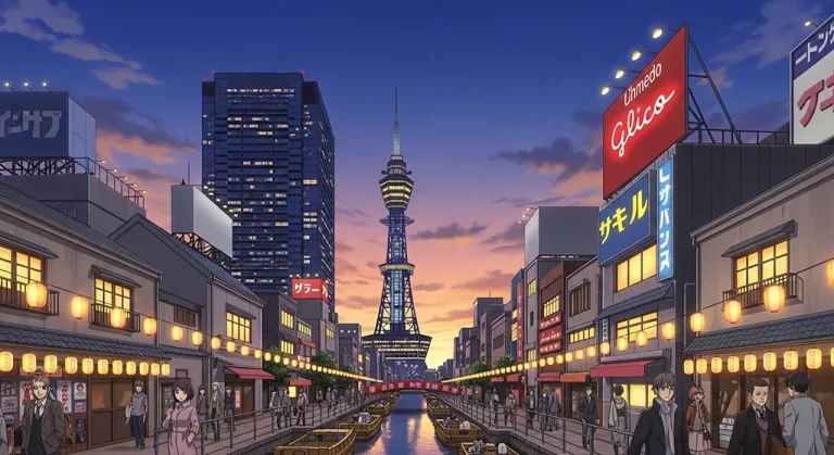 Japanese anime city wallpaper in 4K for desktop PC and widescreen laptops