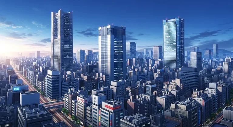 Anime city stylish ultra HD 4K background wallpaper for desktops and PCs
