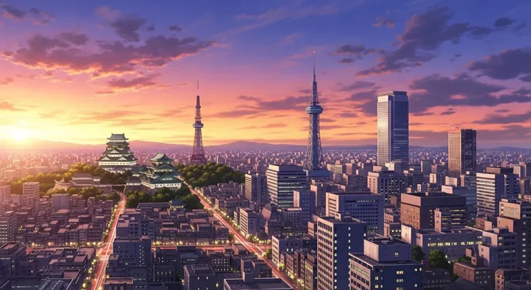 Anime city aesthetic wallpaper for laptop and desktop in 4K resolution