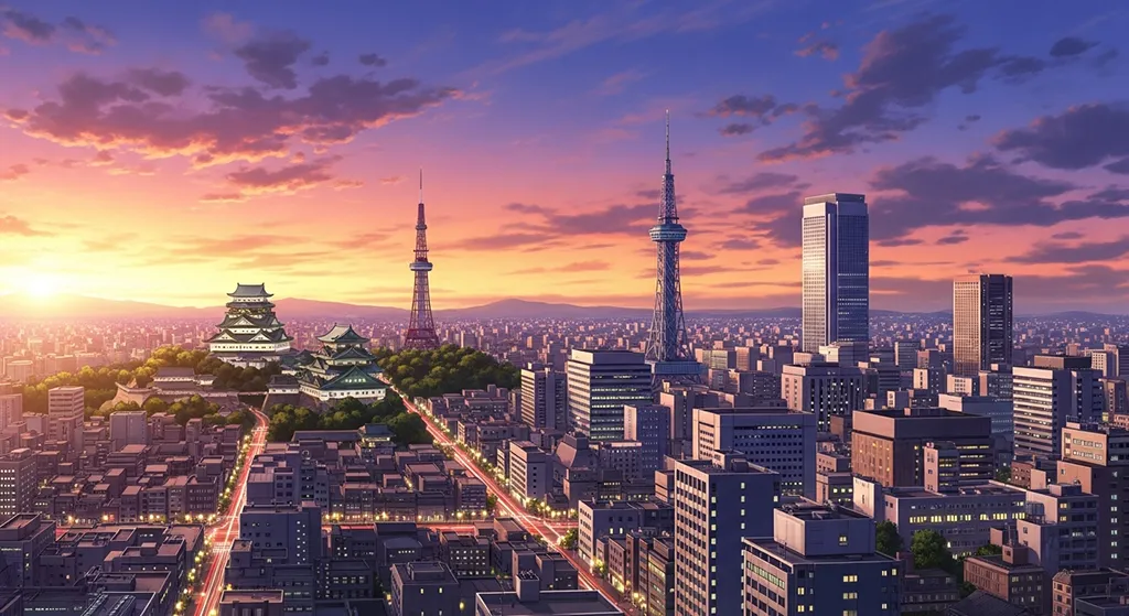 Anime city aesthetic wallpaper for laptop and desktop in 4K resolution