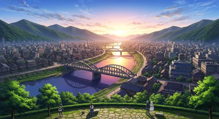 Cool Japanese anime city HD wallpaper in 4K for laptop and desktop screens
