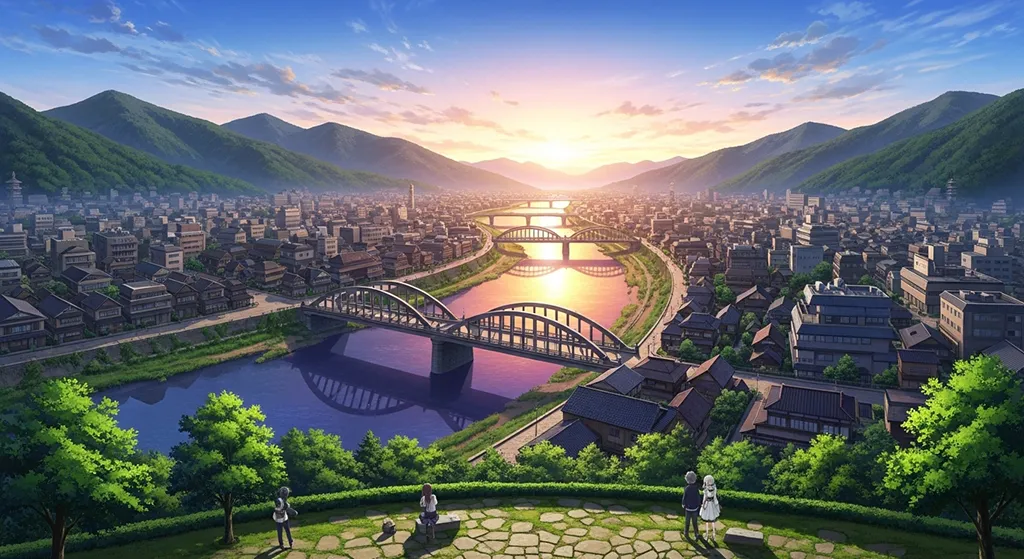 Cool Japanese anime city HD wallpaper in 4K for laptop and desktop screens