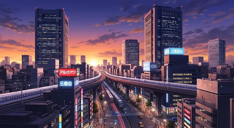Japanese anime city wallpaper in 4K for desktop PC and widescreen laptops