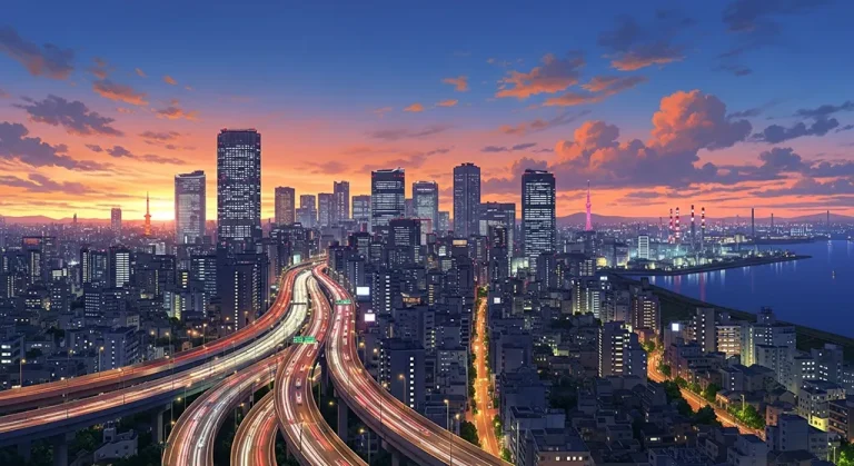 Anime city ultra HD desktop wallpaper in 4K resolution for computer screens