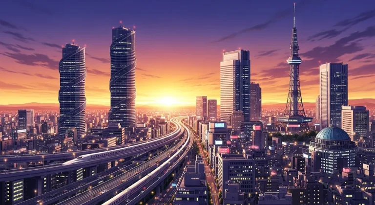 Japanese anime city 4K background image for widescreen laptops and PCs