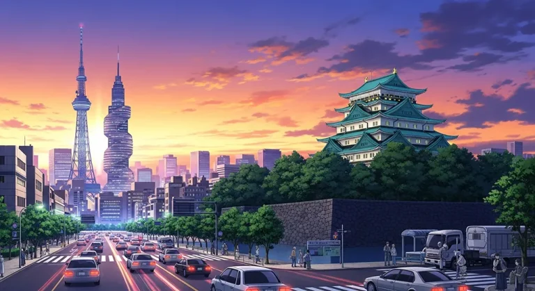 Japanese anime city wallpaper in 4K for desktop PC and widescreen laptops