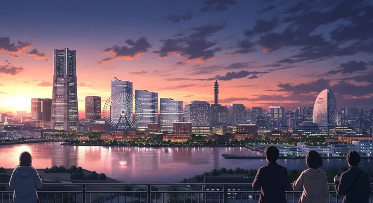 Anime city aesthetic wallpaper in 4K ultra HD for laptop and desktop screens