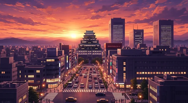 Japanese anime city 4K background image for widescreen laptops and PCs