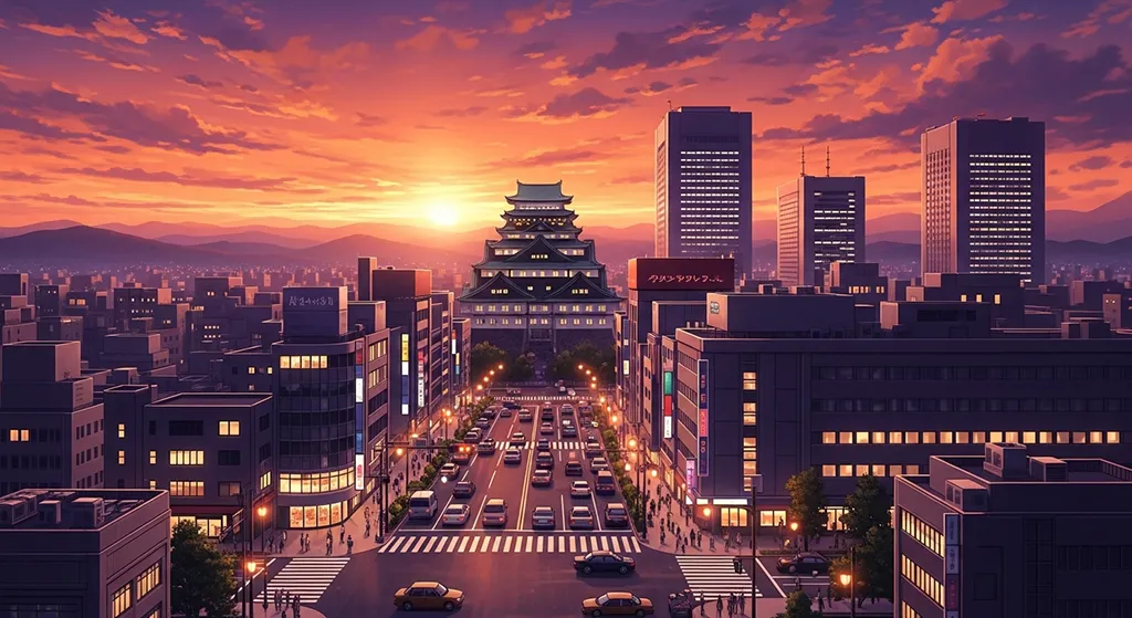 Japanese anime city 4K background image for widescreen laptops and PCs