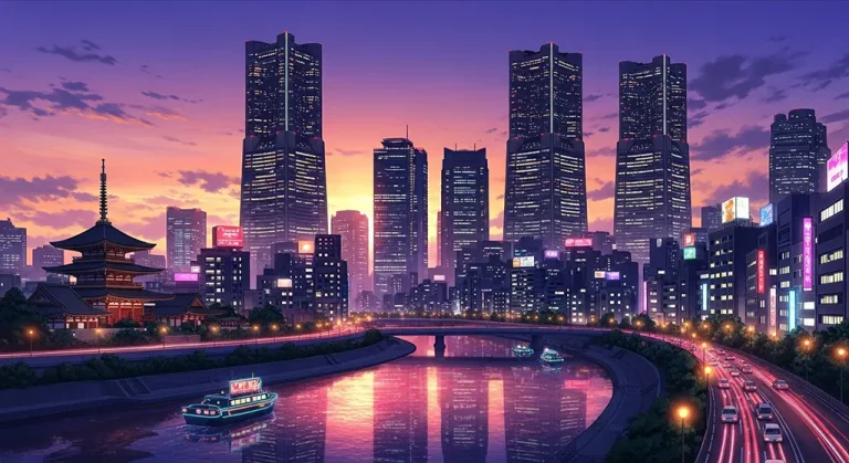 High-resolution anime city 4K background image for desktop monitors and laptops