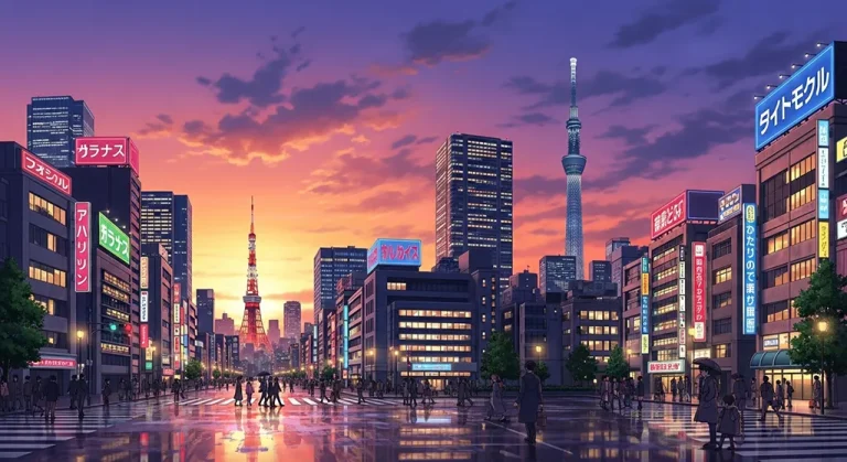 Japanese anime city wallpaper in 4K for desktop PC and widescreen laptops