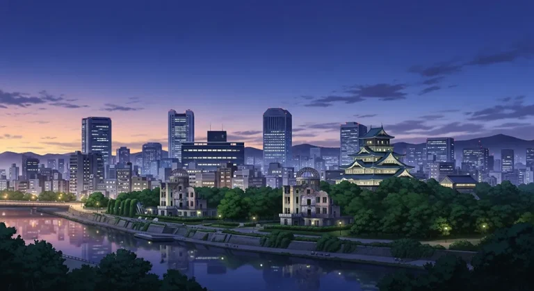 Anime city 4K wallpaper for desktop PC and laptop, Japanese cityscape background