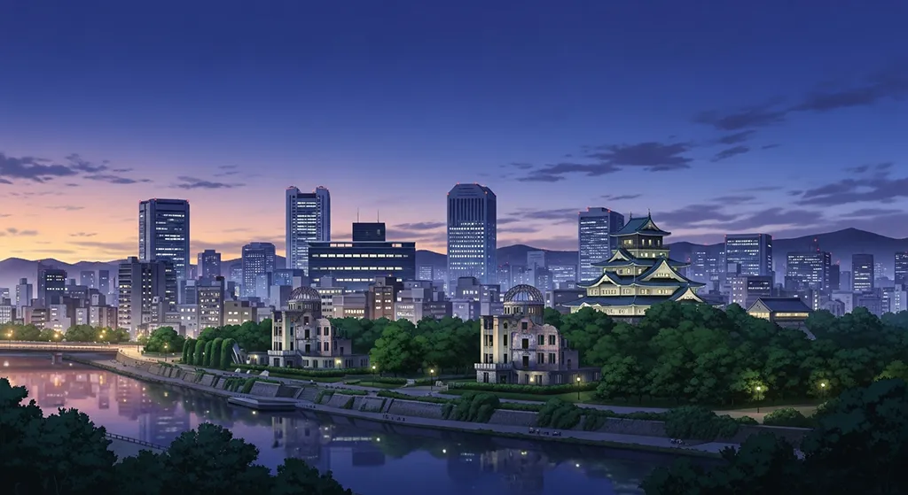 Anime city 4K wallpaper for desktop PC and laptop, Japanese cityscape background