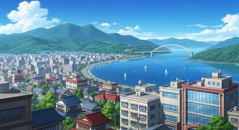 Cool Japanese anime city HD wallpaper in 4K for laptop and desktop screens