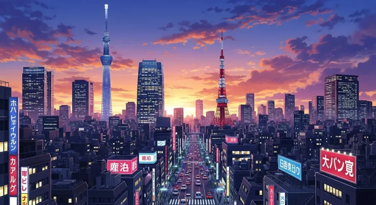 Japanese anime-inspired city wallpaper in 4K for PC and laptop monitors