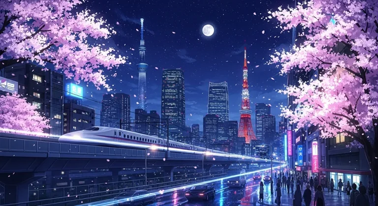 Anime city wallpaper in 4K resolution, perfect for laptop and desktop setup