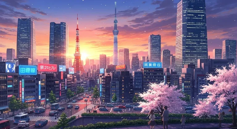 Japanese anime city wallpaper in 4K for desktop PC and widescreen laptops
