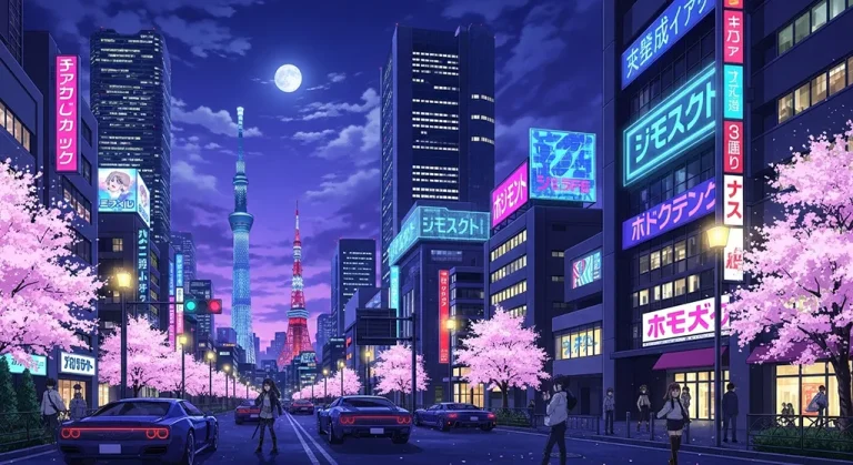 Anime city aesthetic wallpaper for laptop and desktop in 4K resolution
