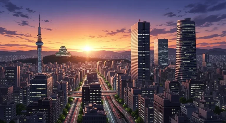 Anime city aesthetic wallpaper in 4K ultra HD for laptop and desktop screens