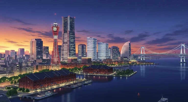 Anime city aesthetic wallpaper in 4K ultra HD for laptop and desktop screens