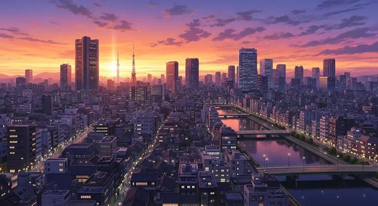 Cool anime city HD wallpaper in 4K resolution for computer and notebook screens