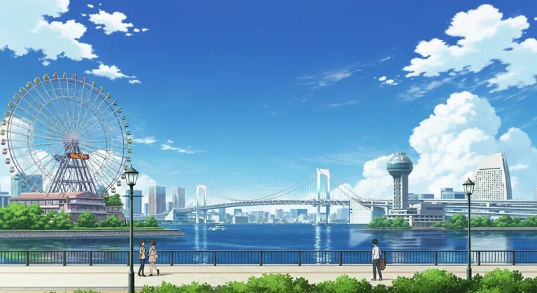 Cool Japanese anime city HD wallpaper in 4K for laptop and desktop screens